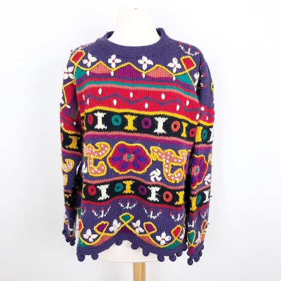 Vintage Sweaters - Roberta Freymann Purple Knit Sweater Size Small